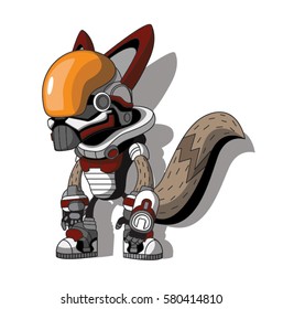 Cartoon Squirrel in a spacesuit in a posture of readiness. Different types of uniforms squirrels