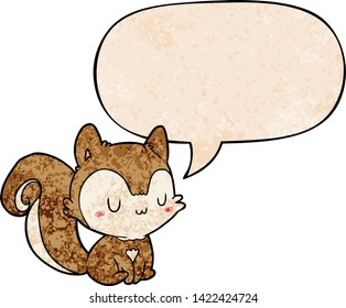 cartoon squirrel with speech bubble in retro texture style