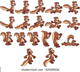 Cartoon squirrel sprites ready for animation. Vector clip art illustration with simple gradients. Each on a separate layer.