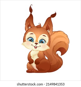 Cartoon squirrel, vector illustration. Cute woodland animal. Isolated white background