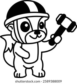 A cartoon squirrel wearing a hard hat and holding a hammer