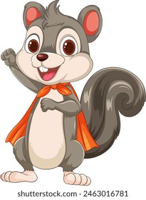 Cartoon squirrel wearing a superhero cape