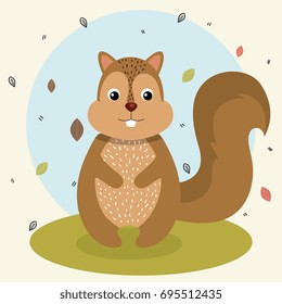 cartoon squirrel wild animal with falling leaves landscape nature