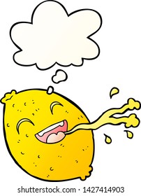 cartoon squirting lemon with thought bubble in smooth gradient style