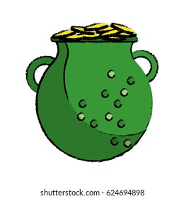 cartoon st patrick day green pot golden coins