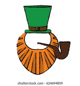 cartoon st patrick day leprechaun beard hat and tobacco pipe