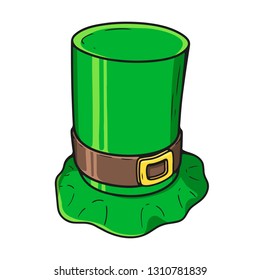 Cartoon St Patrick's Day Green leprechaun hat. Stock Vector Illustration
