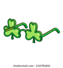 Cartoon St Patrick's Day Green clever leaf shape sunglasses. Vector stock illustration