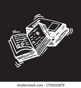 Una pila de dibujos animados de ilustraciones de libros.