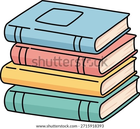 Cartoon Stack of Four Colorful Textbooks Illustration for School and Learning