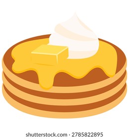 Cartoon Stack of Pancakes with Butter and Whipped Cream Sweet Breakfast Treat