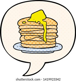 Cartoon Stack Of Pancakes With Speech Bubble In Comic Book Style