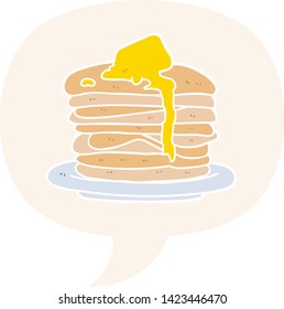 cartoon stack of pancakes with speech bubble in retro style