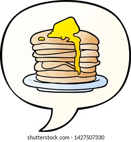 cartoon stack of pancakes with speech bubble in smooth gradient style