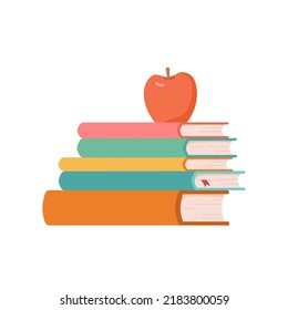 Pila de caricaturas de libros de texto sobre fondo blanco. Leer libros. Ilustración vectorial plana