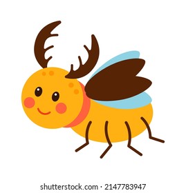 Cartoon Stag Beetle Childish Insect. Vector Illustration