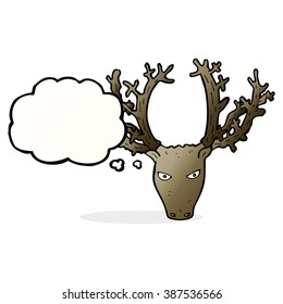 cartoon stag head with thought bubble