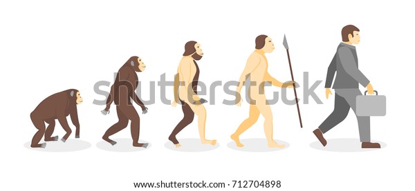 猿からビジネスマンへの人間の進化の漫画のステージ展開コンセプトフラットデザインスタイル プロセス進化人のベクターイラスト のベクター画像素材 ロイヤリティフリー