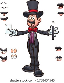 Cartoon stage magician with different expressions. Vector cartoon clip art illustration with simple gradients. Some elements on separate layers.
