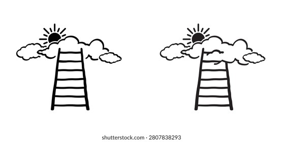 cartoon stairway drawing, staircase to the clouds. Leadership to reach business goal, businessman leader concept. Cloud stair, the way to success in the sky. Stair with cloud floating. Way to heaven.