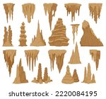 Cartoon stalactites and stalagmites, cave limestone rocks. Natural growth geology formations, mineral stalagmite and stalagnate columns flat vector illustration collection. Limestone formation set