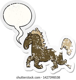 cartoon stallion with speech bubble distressed distressed old sticker