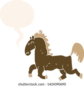 stallion de caricatura con burbuja de habla en estilo retro