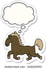cartoon stallion with thought bubble as a printed sticker