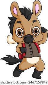 Cartoon Standing horse with Backpack of illustration