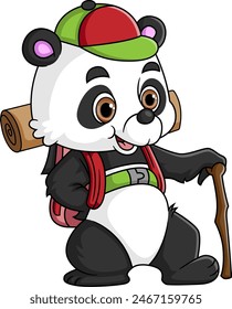 Panda de pie de dibujos animados con mochila de ilustración