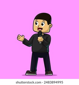 Cartoon Stand-Up Comedian Holding a Microphone