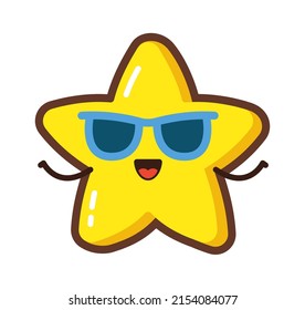 Cartoon star character with glasses. Vector illustration