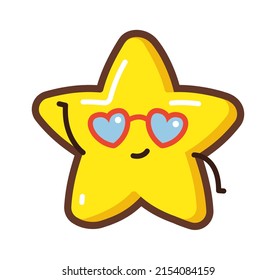 Cartoon star character with glasses. Vector illustration
