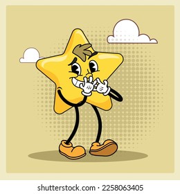 Cartoon star character smiling. Cheerful retro 20s vintage mascot. Vector illustration.