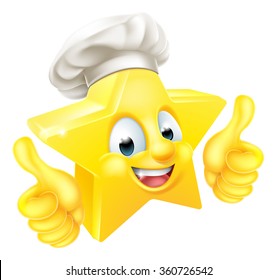 Cartoon star chef emoji emoticon mascot character gining a double thumbs up