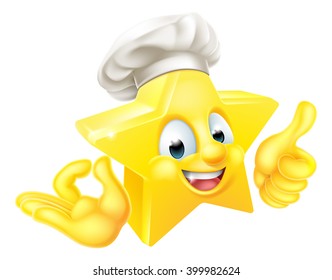 Cartoon star chef emoji emoticon mascot character doing a perfect hand sign and giving a thumbs up