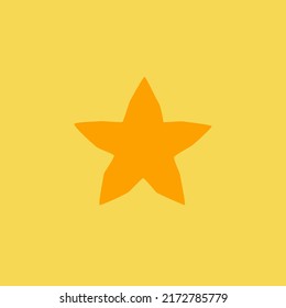 Cartoon Star Fruit Contour Isolated on Yellow Background, Simple Drawing. Fresh Tropical Star Fruit Silhouette in Flat Design Style.  Summer Fruit Icon.
