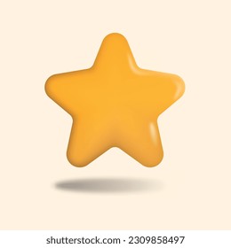 Cartoon star glossy yellow color with highlights and shadow. Realistic 3D star vector concept icon.