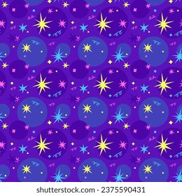 Cartoon star pattern. Cosmic stars in the dark cosmic vector illustration, night sky, seamless galaxy background