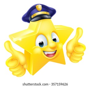Cartoon star police emoji emoticon mascot character giving a thumbs up