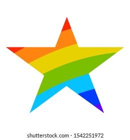 Cartoon star with rainbow texture in flat style isolated on white background. Vector illustration.              