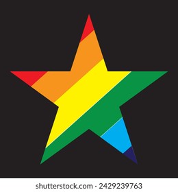  Cartoon star with rainbow texture in flat style isolated on white background. Vector illustration.