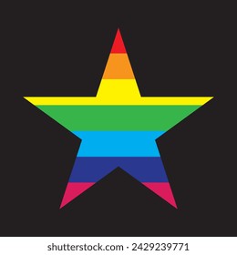  Cartoon star with rainbow texture in flat style isolated on white background. Vector illustration.