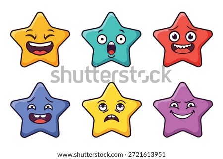 Cartoon star set with different facial expression for communication symbol