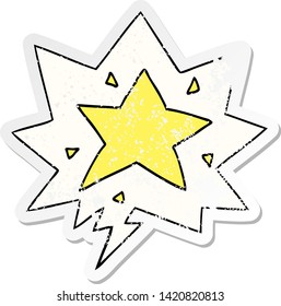 estrella de caricatura con una burbuja de habla angustiada pegatina vieja
