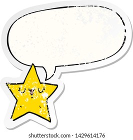 estrella de caricatura con una burbuja de habla angustiada pegatina vieja