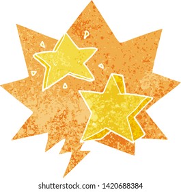 cartoon star with speech bubble in grunge distressed retro textured style