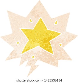 estrella de caricatura con burbuja de habla en un estilo retro angustiado con textura grunge