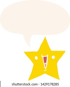 cartoon star with speech bubble in retro style