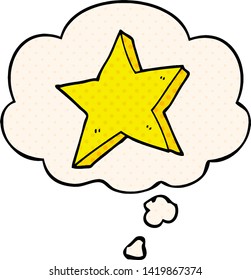 cartoon star with thought bubble in comic book style